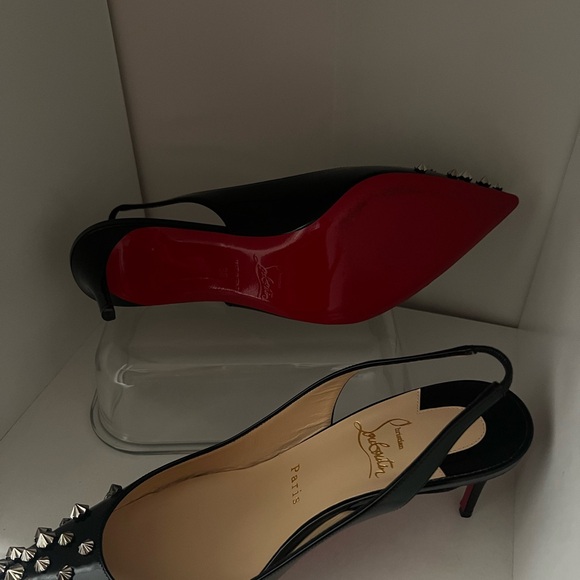 Christian Louboutin Black Studded Slingback Heels (red bottoms) - Picture 4 of 5